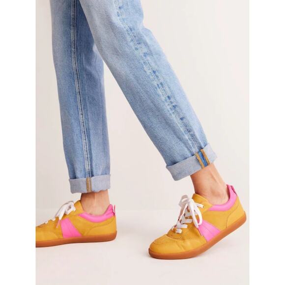 Boden Shoes - Boden Womens Yellow Erin Retro Tennis Trainers Size US8 EU39 Mustard Pink Suede